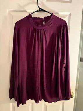 torrid Plum Ruffled Yoke Long-Sleeve Blouse